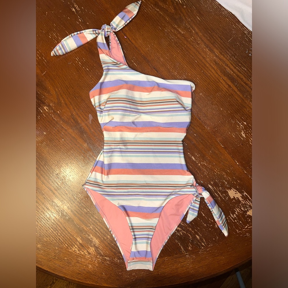 Chelsea & Violet Striped Pastel One Piece One Shoulder Open Back Size XS